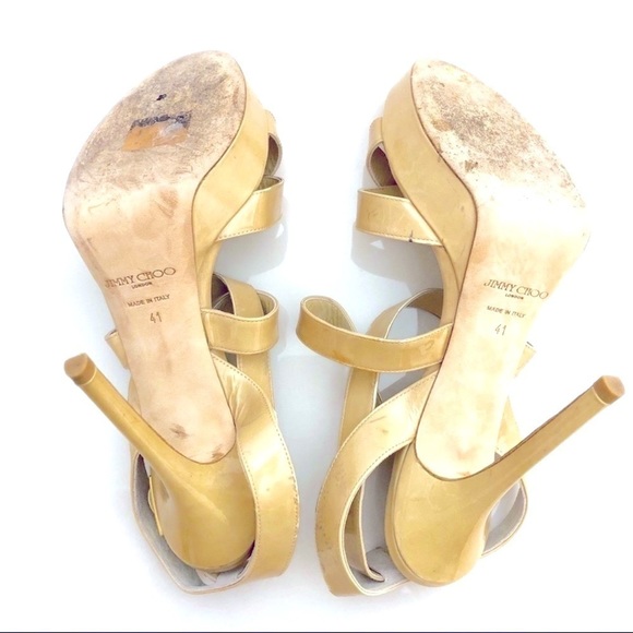 JIMMY Choo 41 platforms patent leather nude strappy tan sandals heels - Picture 6 of 7